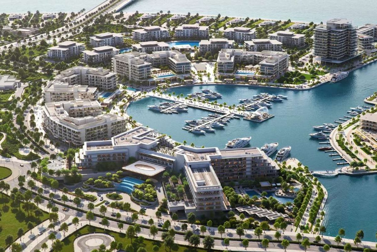 Aerial view of the marina at Ramhan Island, Abu Dhabi