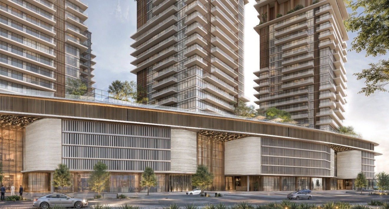 The podium and arrival frontage at Residence 77