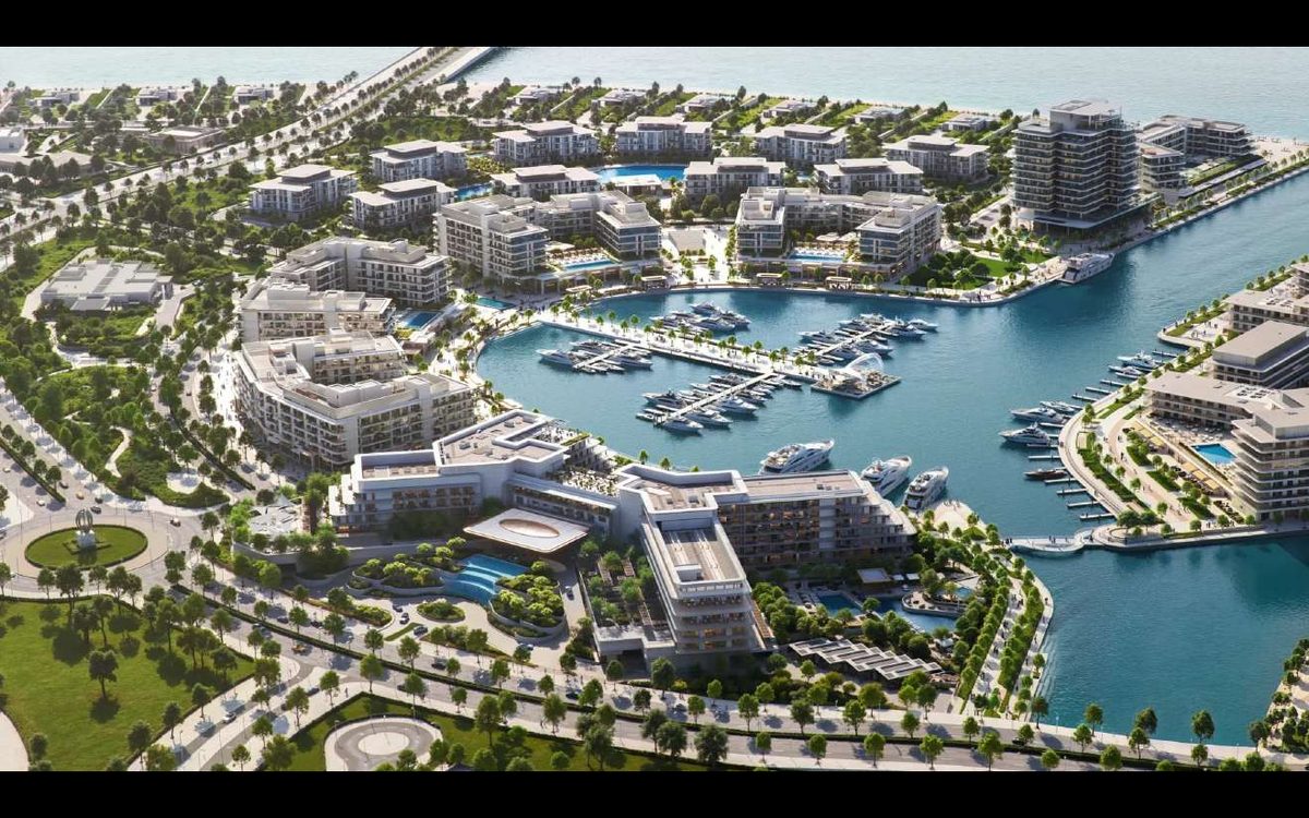 Aerial view of the marina at Ramhan Island, Abu Dhabi