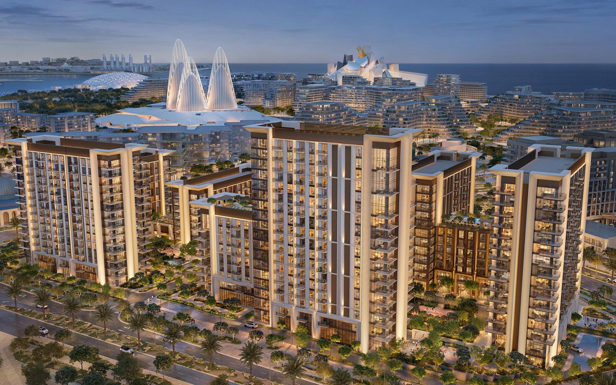 Sei Saadiyat seen from above with Saadiyat Cultural District behind