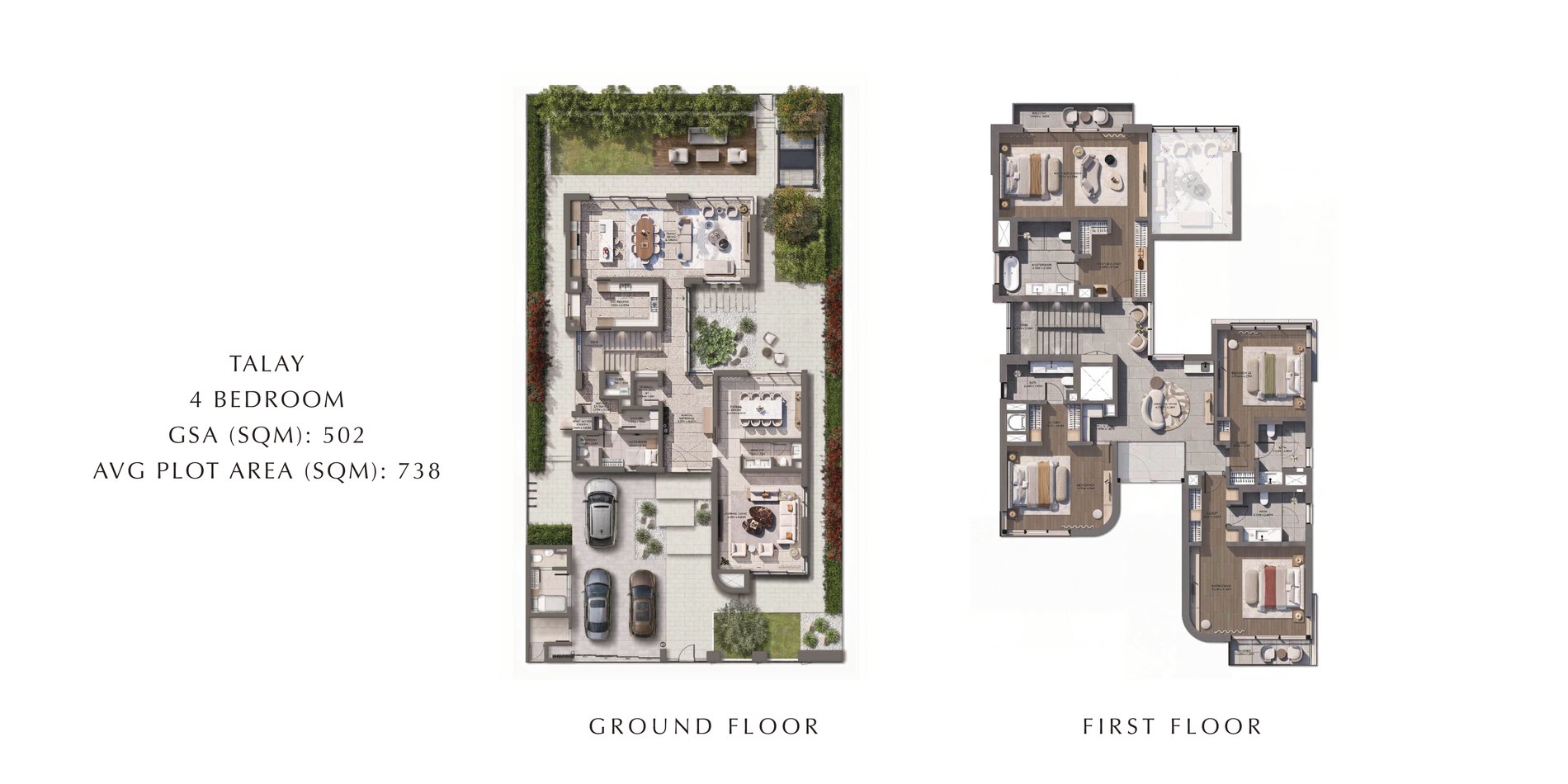 Talay 4-bedroom villa floor plan: ground floor and first floor