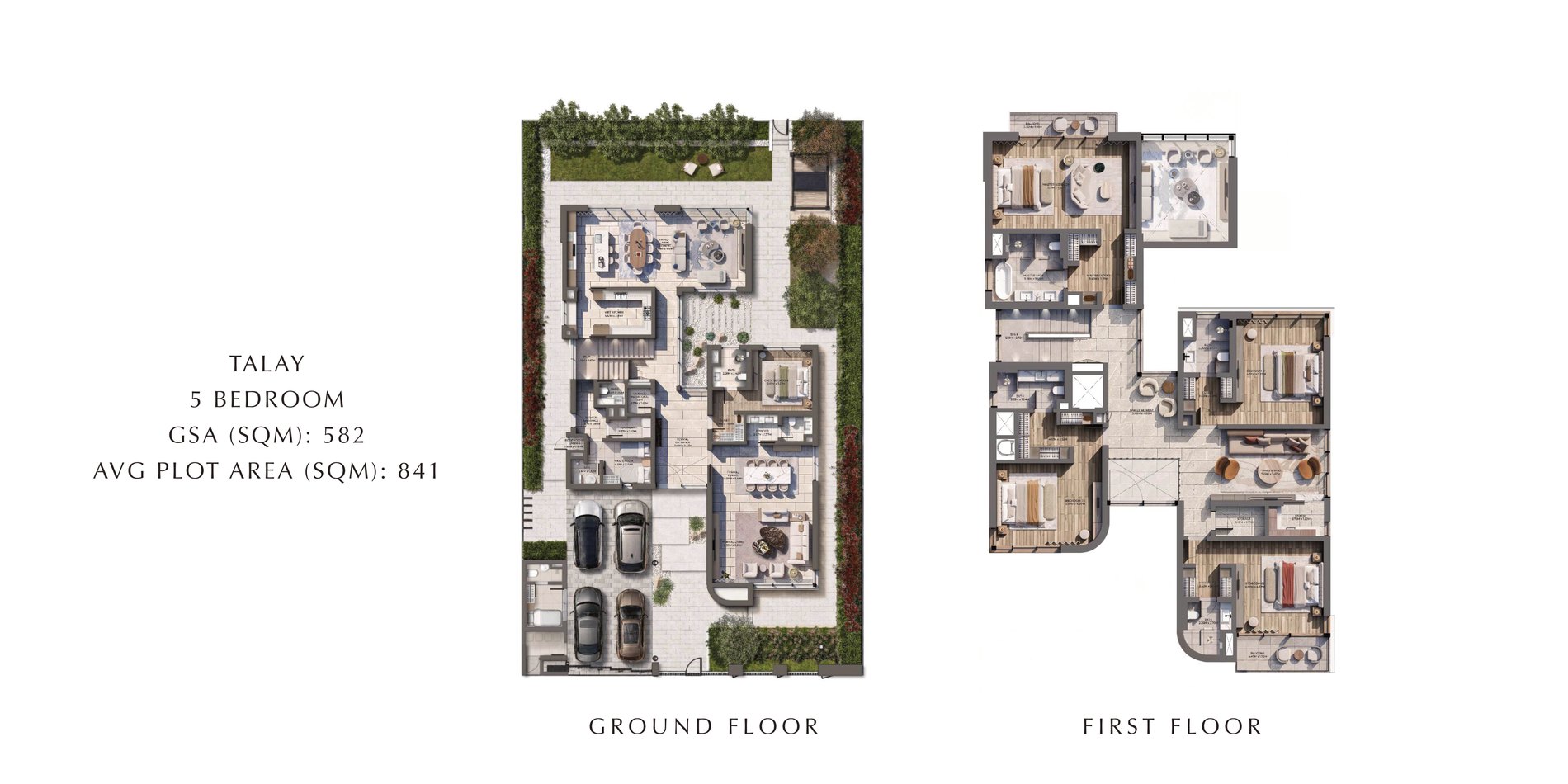 Talay 5-bedroom villa floor plan: ground floor and first floor