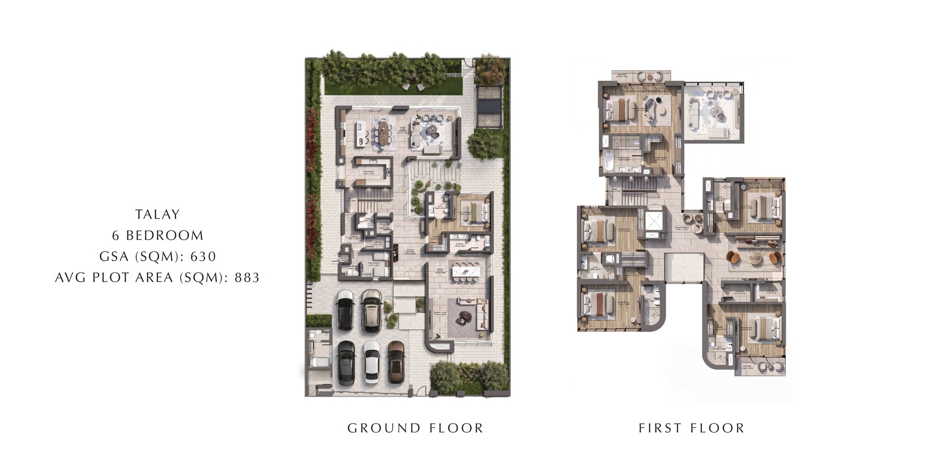 Talay 6-bedroom villa floor plan: ground floor and first floor