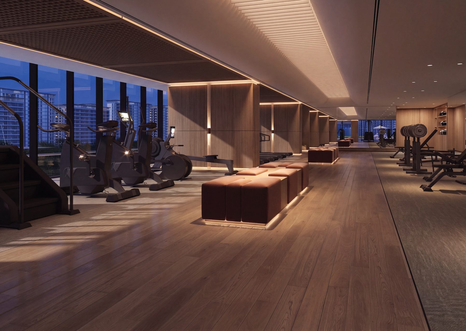 The gym at Radiant Terrace with city views