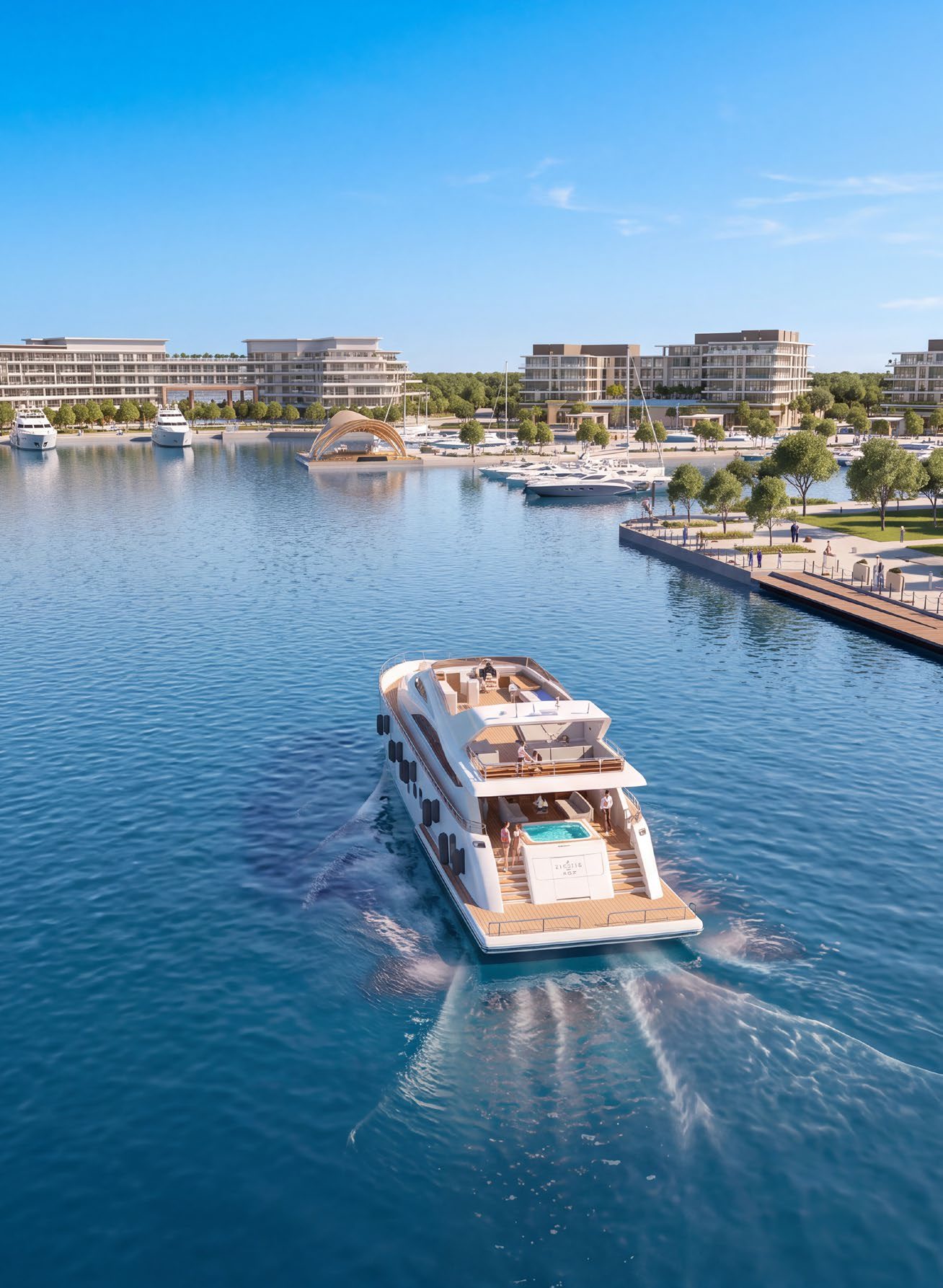 A motor yacht coming in to the marina