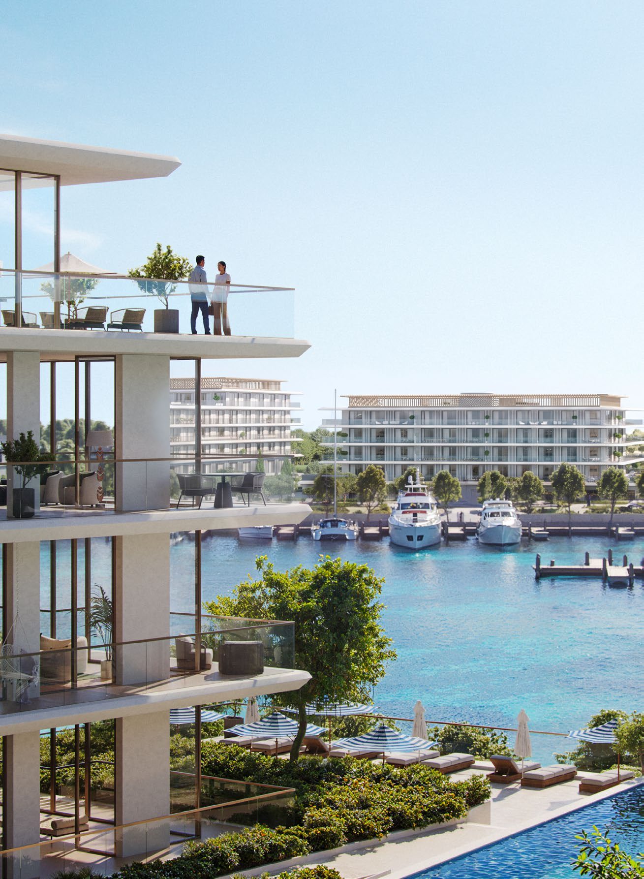 Apartment terrace overlooking the marina at Ramhan Island