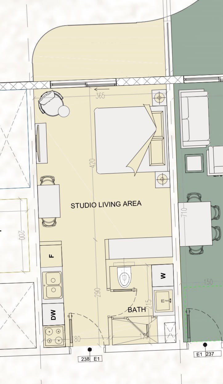 Studio floor plan, unit 238