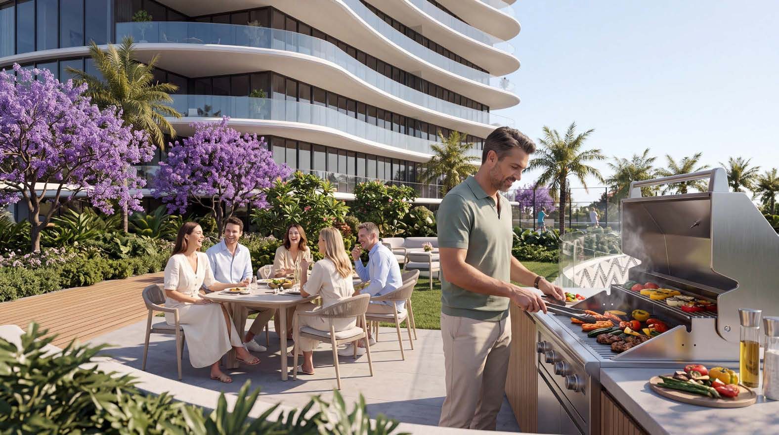 Residents at the outdoor BBQ area of Waterfront by Missoni