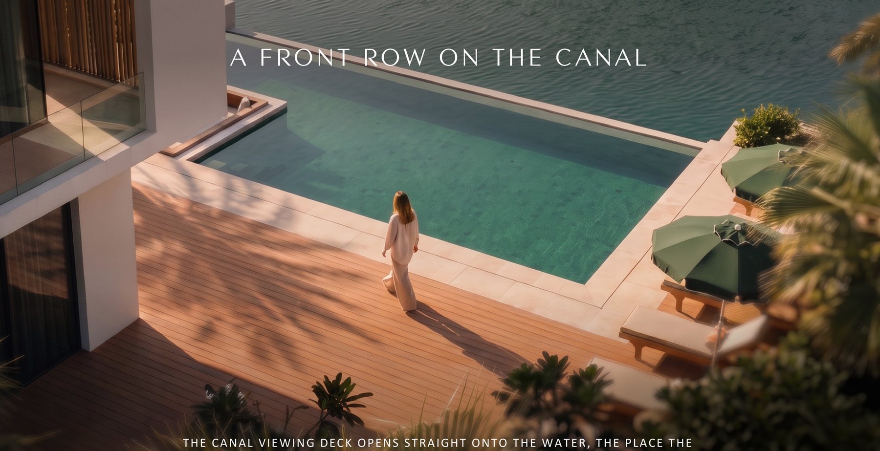 The canal viewing deck at Yas Riva Reserve, opening straight onto the water