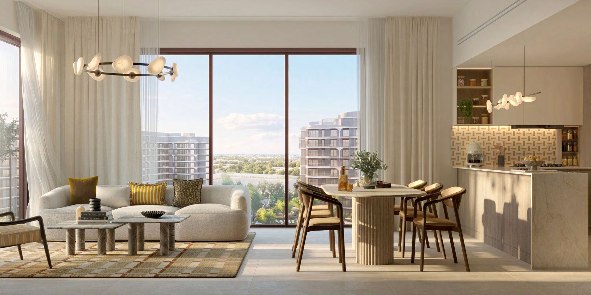 Living and dining area inside a Canopies apartment